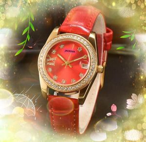 Liten Dial Quartz Fashion Womens Watches Star Diamonds Ring Bee Dress Clock Wholesale Kvinnliga gåvor Armbandsur äkta läderrem