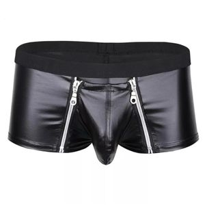 Cuecas Masculinas Sexy Couro Lingerie Abertura Virilha Calças Curtas Para Sexo Bojo Bolsa Sexi Suave Látex Fetiche Boxer Sem Crotchless Underwea287W