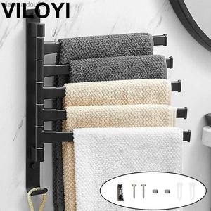 Viloyi Rotatable Towel Holderバスルームの壁に取り付けられたタオルラック自己粘着型スペースアルミニウムキッチンタオルバーL230704