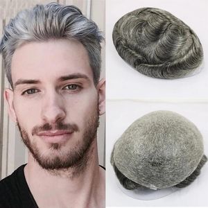 Durevole Toupee Grigio O # 1B Off Nero Veri Capelli Umani Per Gli Uomini Parrucchino Parrucca da Uomo Parrucca Sistema di Sostituzione Maschile Naturale Hairl289d