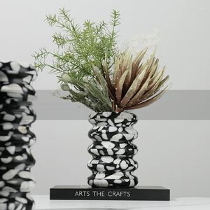 Vases Modern Black And White Spotted Marble Circle Layer Vase Home Living Room Dining Table Soft Decoration Desktop Accessories