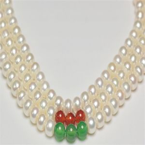 genuine fine jewellery 8mm jade&white pearls 3unite necklace 17&18&19inxches287e