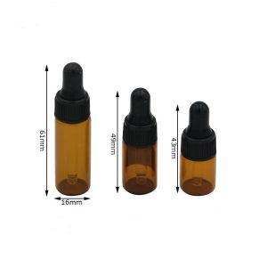 Injektionsflaska 2 ml 3 ml 5 ml Mini Amber Glass Droper Bottle Prov Behållare Essential Oil Parfym Tiny Portable Bottles NND