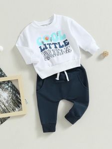 Kläder sätter baby pojke höst vinter kläder lång ärm brev crewneck sweatshirt topp casual byxor 2 st kläder set för småbarn