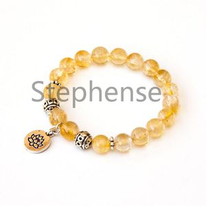 MG0653 2A класс Citrine Bracelet Bracelet Natural Yellow Crystal Gemstone Chakra Lotus Charm Bracelet New Design Balance Mala BR2715