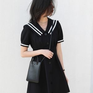 Городские сексуальные платья в стали в стиле All Match Patchwork Sailor воротник Mini 2023 Summer Women Suf Pufl Eleve Y2K Harajuku ulzzang a Line Plord 230719