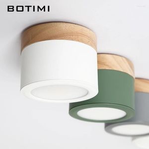 Deckenleuchten BOTIMI Nordic LED mit Metalllampenschirm für Korridor 220V Runde Holzlampe graue Oberflächenmontagebeleuchtung