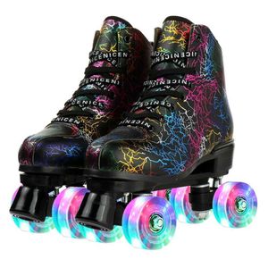 Inline rullskridskor rullskridskor blinkar 4 hjul skor svart konstgjord läder vuxen dubbel rad quad sneakers utomhus inomhus sport rullskor hkd230720