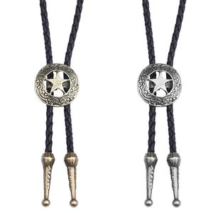 Bolo Ties Vintage Star Bolo Tie for Men Necklace Metal Leather Rope Mens Shirt Collar Bowtie Neck Ties Cowboy Jewelry Accessories Gifts HKD230719