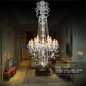 grande lampadario di cristallo di lusso lungo scala moderna K9 Lobby lustres de cristal candela fixture299Z