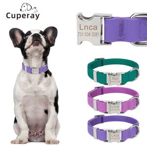 Dog Collars Leashes Personalized silicone pet collar PVC waterproof adjustable custom dog collar without engraved name and phone label pet accessories 230719