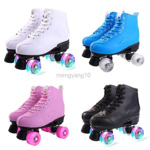 Inline Roller Skates Artificial Leather Roller Skates Double Line Skates Women Men Adult Two Line Skating Shoes Patines With White PU 4 Wheels HKD230720