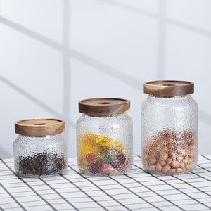 Frascos de armazenamento selados de vidro Latas de chá com tampas de madeira Grãos de alimentos Grãos de café Lata de armazenamento de chá