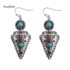 Banny Pink Tribal Turquoises- Kadınlar İçin Taş Dangle Küpeler Etnik Metal Ok Derecesi Damla Küpeler Vintage Stone260Z