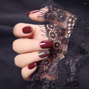 Unhas Postiças Cobertura Completa Curto Dedo Artificial Vermelho Falso Com Desenhos Pontas Adesivas Ferramentas de Manicure Cola