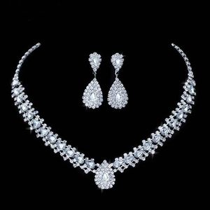 Luxurious Wedding Jewelry Sets for Bridal Bridesmaid Jewelery Drop Earring Necklace Set Austria Crystal Whole Gift238J