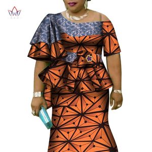 Conjuntos de saias e tops estampados de manga com babados africanos para mulheres Bazin Riche Conjuntos de saias personalizadas com 2 peças de roupas africanas WY4392231q