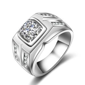 2019 New 1 25CT White Gold Plated Big White Stone Rings for Men CZ Diamond Jewelry Engagement Wedding Men Rings2648