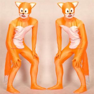 Orange White Lycra Spandex Fox CatSuit Costume Unisex Full Outfit Sexiga Women Men Tights Bodysuit Costumes Back Zipper Halloween PA246D