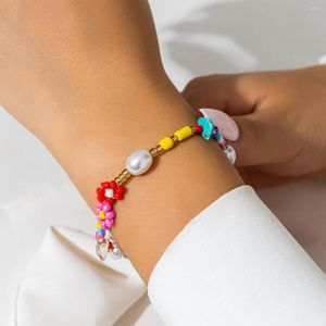 Charm Bracelets Salircon Bohemian Colorful Seed Bead Beaded Bracelet Fashion Rice Flower Chain Women's Trendy Beach Jewelry