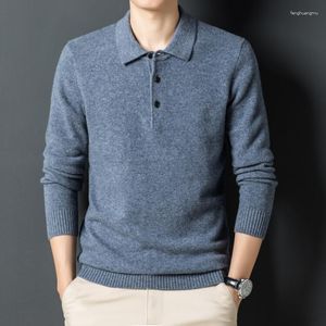 Maglioni da uomo Maglione di lana con collo a polo tinta unita a maniche lunghe per autunno e inverno Misto lana Casual Basic lavorato a maglia