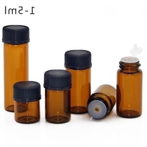 1ml 2ml 3ml 5ml Amber Mini Cam Şişe Esansiyel Yağ Dondurucu Ekran Küçük Serum Parfüm Kahverengi Örnek Konteyneri 2000 PCS/Lot Ücretsiz Cuae