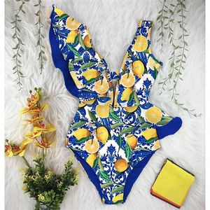 Nadruk kostiumu kąpielowego plus stroje kąpielowe Kobiety w szyku w szpic Monokini Seksowne bufle kostium kąpielowe Push Up Stra
