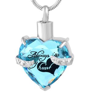 IJD9790 Always In My Heart Birthstone Crystal Urn Necklace Heart Memorial Keepsake Pendant Ash Holder Cremation Jewelry for Ash253v