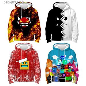 Hoodies tröjor pojkar flickor arga geometri dash hoodies barn tecknad 3d tryck tröjor toppar barn anime spel tröjor rockar streetwear t230720