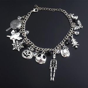 Catena a maglie The Nightmare Before Christmas Bracciale Jack Skellington Fiocchi di neve Zucca Skull Charms Bracciali Bangle Halloween Je296l