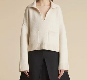 KH*Aite Wool Knit Jesienna i zimowa luźna podwójna kieszeń głębokie kieszonka V Lapel Drop Rammer Grusting ciepły kaszmirowy sweter Nowy styl