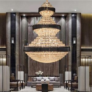 Top luxury Staircase Chandelier Lighting Large Home Decoration Crystal Lamps Modern Black Light Fixtures Lobby el LED Lights LL202o