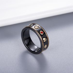 Lover Par Ceramic Ring med Stamp Black White Fashion Bee Finger Ring Högkvalitativa smycken för gåva Storlek 6 7 8 9279K