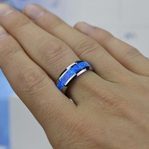 Anéis azuis luxuosos de 8 mm para homens, joias de aço inoxidável, noivado, anel de dedo, festa de aniversário, acessórios para presente