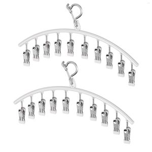 Hangers 2pcs Anti Slip Hanging Wrinkle Free Space Saving Stainless Steel For Closet Hat With 10 Clips Legging Organizer Multifunctional