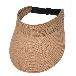 Breda randen hattar Sommarkvinnor Straw Hat 13cm stor fast färg Tom topplock Beskabel elastisk justering damer utomhus vandring strand