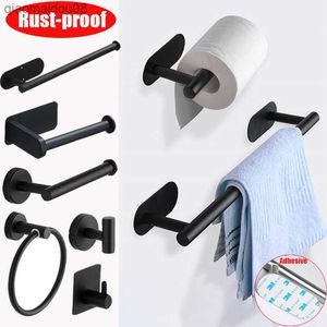 Punch Free Toalett Roll Paper Holder Rack Självhäftande krokhängare Rostfritt stål Badrum Kök Handduk Vävnad Dispenser Shelf L230704