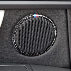 4 pz Car Styling In Fibra di Carbonio Auto Porta Altoparlante Anello Interior Trim Sticker Per BMW F30 320i 325i F34 3GT Serie 3 Accessori250a