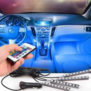 4Pcs 9LEDs Strip Light Wireless Remote Voice Control Car RGB LED Neon Interior Lamp Decorative Lights2624