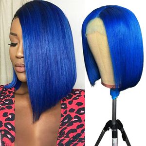 Straight Short Bob Wigs 99j Blue 613 Blonde 13x4 Lace Front Human Hair Wig Pink Green Straight Ombre Wigs268C