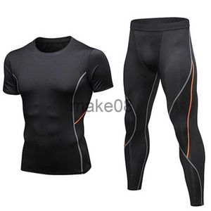 Tute da uomo 2 pezzi Set Tuta da uomo Palestra Fitness Compressione Tuta sportiva Abbigliamento Corsa Jogging Abbigliamento sportivo Esercizio Allenamento Tight Rashguard J230720