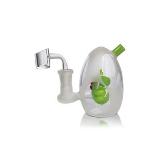 Waxmaid 3.94inch Frosted Yoshi Egg Glass Bubbler Water Pipe with three holes diffused percolators hookah with Quartz Banger US warehouse retail order free shipping