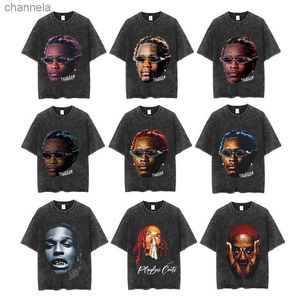 Men's T-Shirts Young Thug Thugger Graphic Retro Washed T Shirt Men's Rapper Hip Hop Punk T-shirt Men Women Gothic Oversized T Shirts Streetwear T230720