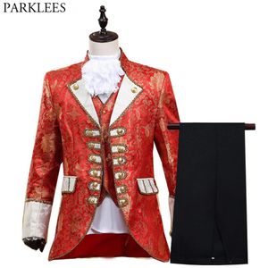 Traje Clássico Príncipe da Corte Masculino 5 Pçs Roupa Vitoriana Gótica Vintage Terno para Halloween Cosplay Festa de Máscaras Vermelho 210522262h