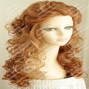 2018 Ny peruk Strawberry Blonde Fluffy Curly Hair Wave of Fashionable Women Wig1949