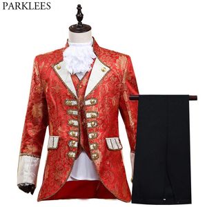 Mens Klasik Mahkeme Prens Kostüm 5 PCS Victoria Gotik Vintage Kıyafet Takım Maskeli balığı parti kırmızı 210522222b