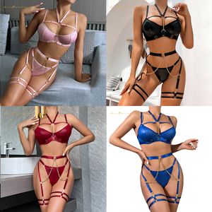 Cadeia pendurada no pescoço com vedação da cintura processo pesado 3 peças Sexy Lingerie conjuntos ela em roupas íntimas femininas sexy mq1236