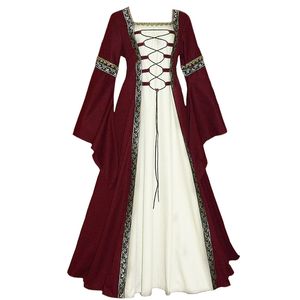 Halloween Women European Medieval Court Fancy Vampire Cosplay Costume Carnival Vintage Strapless Long Sleeve Queen Dress Elegant