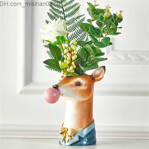 Vases BAO GUANG TA Resin Animal Head Vase FlowerPot Bubble Gum Room Decoration Simulation Zebra Panda Deer Creative Crafts Decor 210610 Z230720