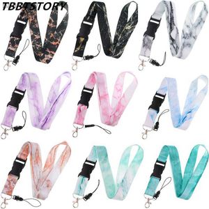 Marble Grain Printed Keychain Lanyard For Keys Neck Strap USB ID Card Holder Badge Keycord Hang Rope Mobile Phone Accessories L230619